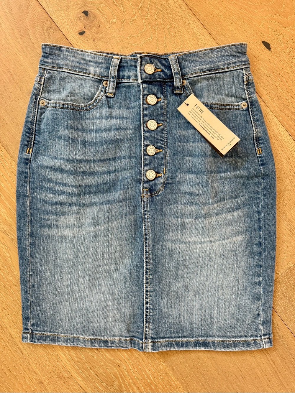 Banana Republic Light Blue Denim Button-Front Pencil Skirt Petite NWT
